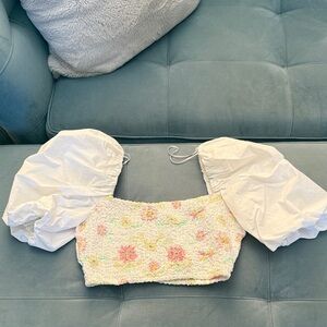 Zara Floral Puff Sleeve Crop Top